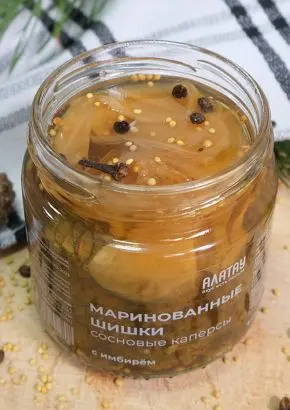 Каперсы из сосновых шишек маринованные с имбирем, 200 мл Каперсы из сосновых шишек маринованные с имбирем, 200 мл
